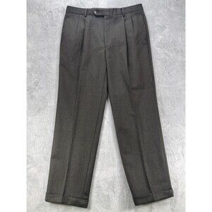Brooks Brothers Dress Pants Mens 37 (36) Green Wool Pleated Pockets Straight Leg